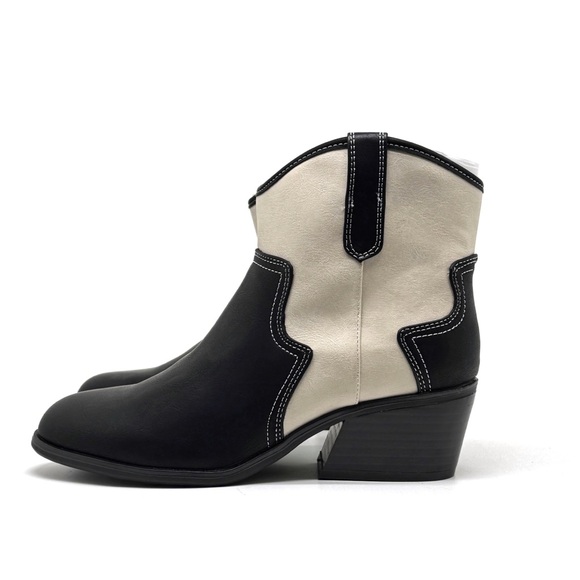 Dr. Scholl's Shoes - Dr. Scholl's Lasso Western Ankle Bootie Black and Off White Faux Leather Size 7